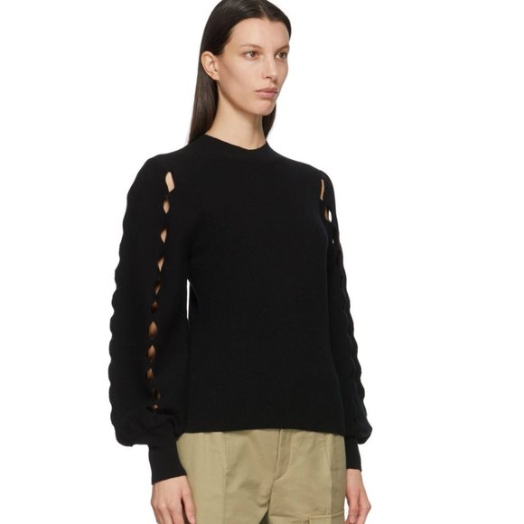 CHLOÉ Black Scalloped Sleeve Sweater - Picture 2 of 4